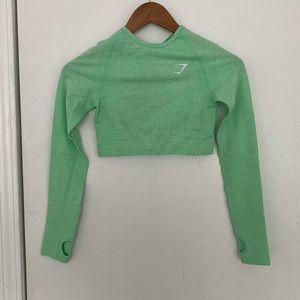 NEW Gymshark Vital Long Sleeve Crop Top in Sour Pistachio Marl